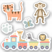 子どもにかわいい動物園の動物を電車で シール (正面)