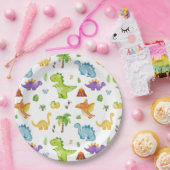 子どもにかわいい恐竜の模様 ペーパープレート (パーティー)