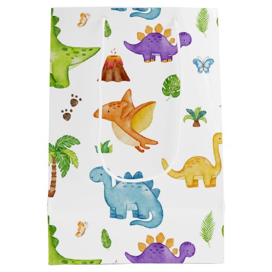 子どもにかわいい恐竜の模様 ミディアムペーパーバッグ (裏面)