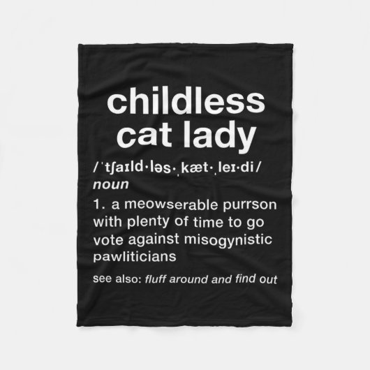 子どものいない猫の女性おもしろい辞書の定義 フリースブランケット (正面)