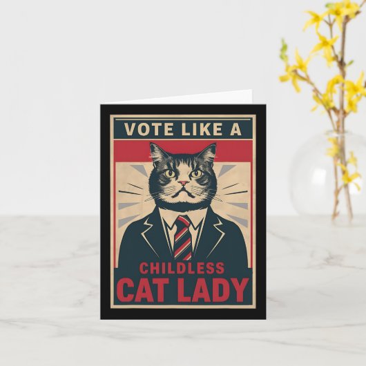 子どものいない猫の女性がカマおもしろいラ・ハールに投票するように カード (黄色い花)