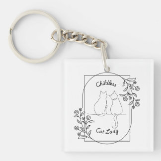 子どものいない猫の女性 キーホルダー