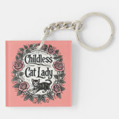 子どものいない猫の女性 キーホルダー (裏面)