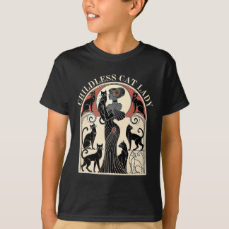 子どものいない猫レディースキャットカルマレトロ おもしろい Tシャツ