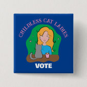 子どものいない猫レディースブルースクエアボタン 缶バッジ (正面)