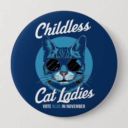 子どものいない猫レディース投票ブルーデモクラートUS 2024 缶バッジ (正面)