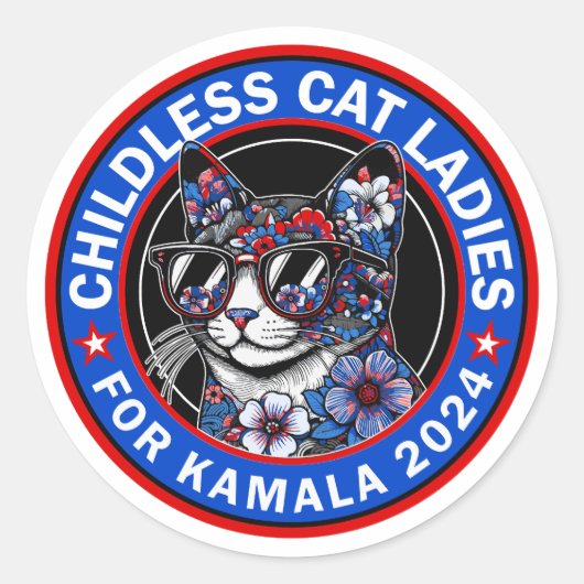 子どものいない猫レディース投票Kamala US 2024 Dems ラウンドシール (正面)