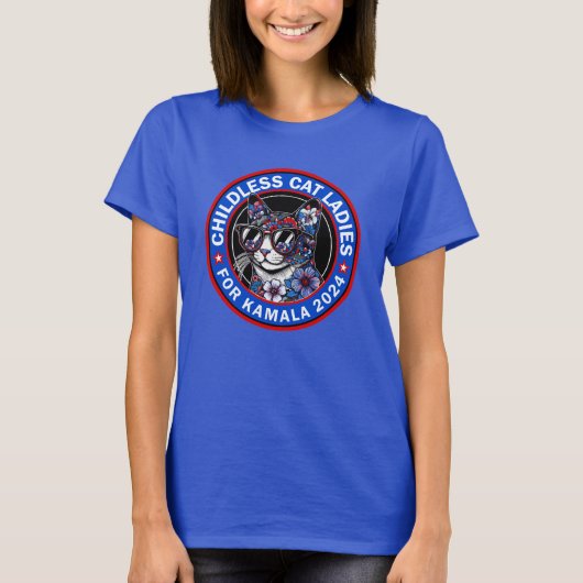 子どものいない猫レディース投票Kamala US 2024 Dems Tシャツ (正面)