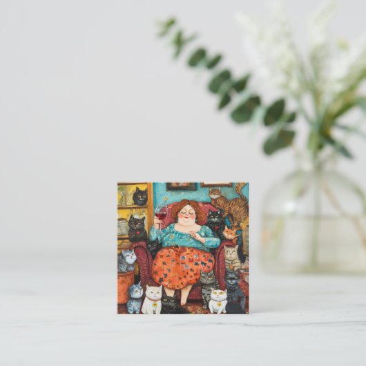 子どものいない猫夕べと居心地の良い女性 スクエア名刺 (スタンド正面)