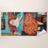 子どものいない猫夕べと居心地の良い女性 ビーチタオル (正面)