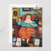 子どものいない猫夕べと居心地の良い女性 ポストカード (正面/裏面)