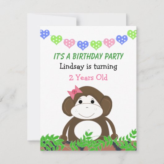 子どものおサルさんの誕生日パーティーのご案内 招待状 (正面)