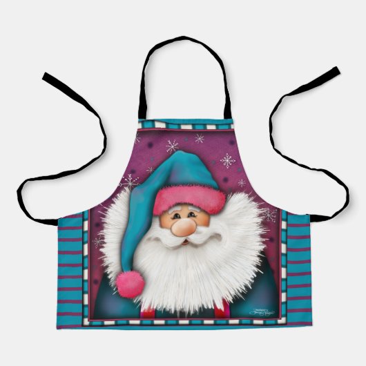 子どものかわいいサンタカスタマイズー名ブルーピンク エプロン (正面)