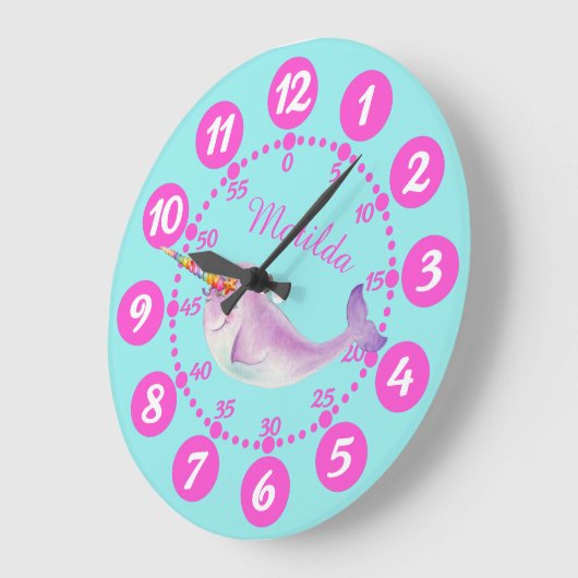 子どものかわいいナーファル·ホイムジー·ウォーターカラー·ピンク·アクア ラージ壁時計 (傾斜)