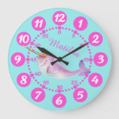 子どものかわいいナーファル·ホイムジー·ウォーターカラー·ピンク·アクア ラージ壁時計 (正面)