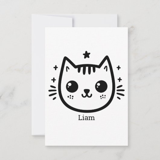 子どものようなスケッチ | 白黒 | ミニマル サンキューカード (正面)