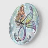 子どものアシカの時計を持つ人魚 ラージ壁時計 (傾斜)