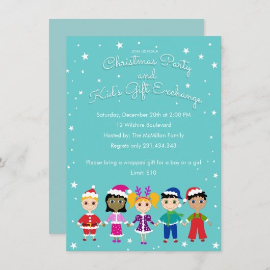 子どものクリスマスパーティーと子どもの贈り物交換 招待状 (正面/裏面)