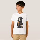子どものスケルトンリーパーと子猫の抱擁 Tシャツ (正面フル)