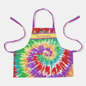 子どものネクタイ染め虹の渦巻き – パーソナライズされた エプロン (正面)