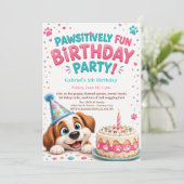 子どものパーティーに！かわいい子犬の誕生日パーティー招待状 招待状 (スタンド正面)