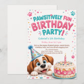 子どものパーティーに！かわいい子犬の誕生日パーティー招待状 招待状 (正面/裏面)