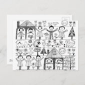 子どものフォークアートスケッチ ポストカード (正面/裏面)