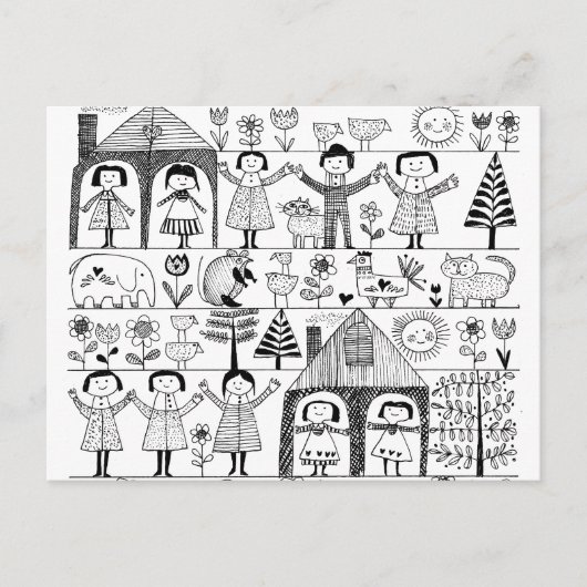 子どものフォークアートスケッチ ポストカード (正面)