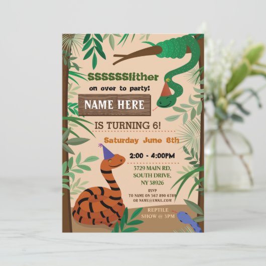 子どものヘビの誕生会で爬虫類のヘビ 招待状 (スタンド正面)