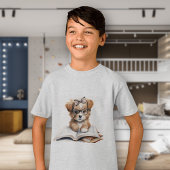 子どものベーシックTシャツ　子犬の読書 Tシャツ
