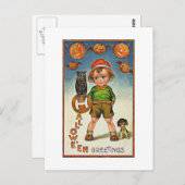 子どものヴィンテージ不気味ハロウィーン ポストカード (正面/裏面)