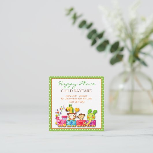 子どもの保育園を通じて楽しめるアニメのサファリ動物 スクエア名刺 (スタンド正面)