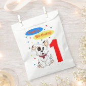 子どもの初めての誕生日 かわいい子犬とカラフルな紙吹雪 フェイバーバッグ (クリップ留めされた状態)