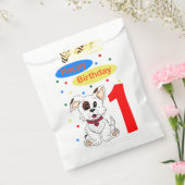 子どもの初めての誕生日 かわいい子犬とカラフルな紙吹雪 フェイバーバッグ (封をした状態)
