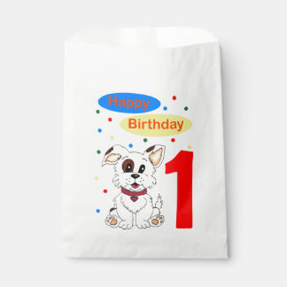 子どもの初めての誕生日 かわいい子犬とカラフルな紙吹雪 フェイバーバッグ