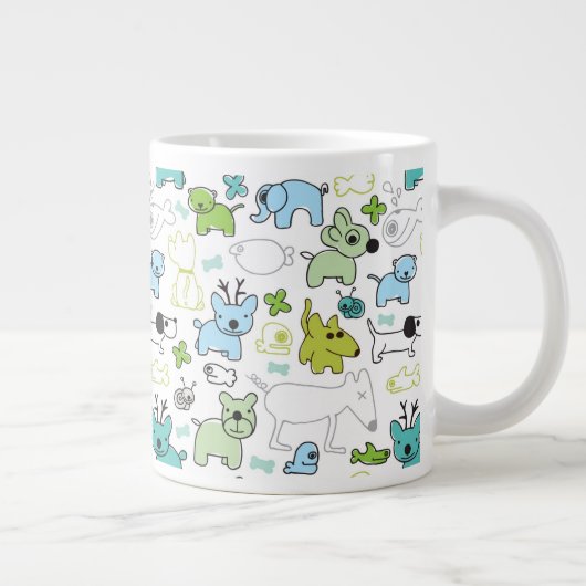 子どもの動物の背景パターン ジャンボコーヒーマグカップ (右)
