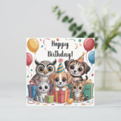 子どもの動物パーティーのイラスト（子犬と子猫） カード (スタンド正面)