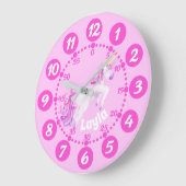 子どもの可愛いユニコーンのアートピンクのホワイトクロック ラージ壁時計 (傾斜)