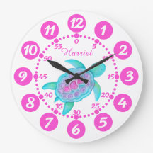 子どもの可愛い亀のハートアートピンクのホワイトクロック