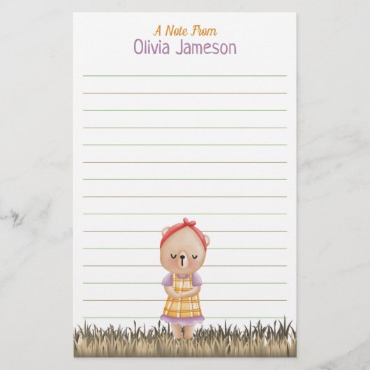 子どもの名お洒落大草原クマ並み文房具 便箋 (正面)