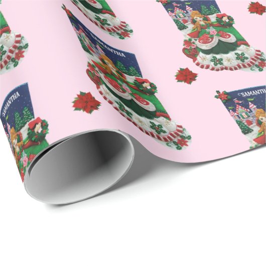 子どもの名前をパーソナライズするためのクリスマスストッキング ラッピングペーパー (ロールコーナー)