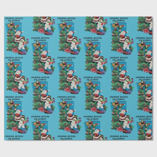 子どもの名前をパーソナライズするためのクリスマスストッキング ラッピングペーパー (フラット)