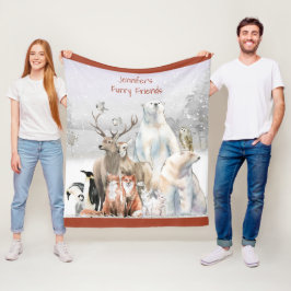 子どもの名前ブランケット、動物、冬 フリースブランケット