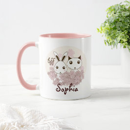 子どもの名前入りキティとウサギのベストフレンドデザイン マグカップ