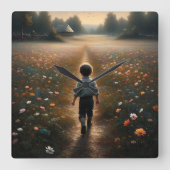 子どもの孤独な旅 – 野原疑問に思|過去記事 スクエア壁時計 (正面)