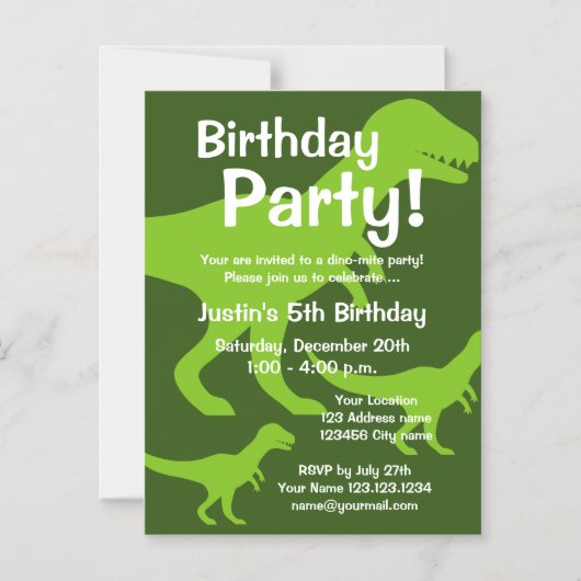 子どもの恐竜のテーマ誕生会が日付を救う マグネット招待状 (正面)