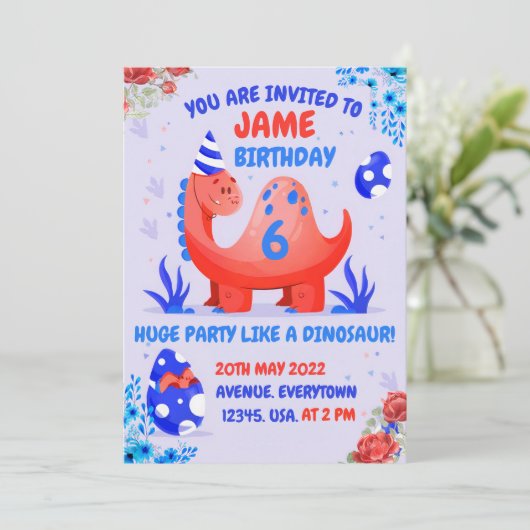 子どもの恐竜の誕生日パーティーへの招待状 招待状 (スタンド正面)