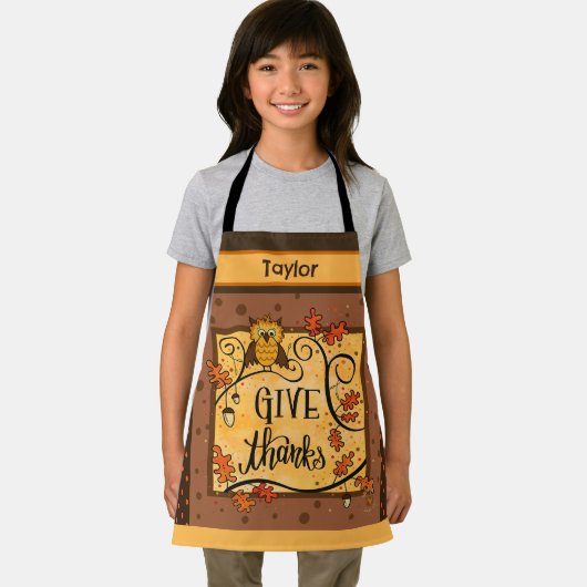 . .子どもの感謝祭かわいいフクロウの香り エプロン (インサイチュ)