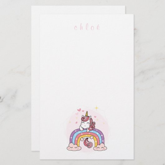 子どもの文房具：虹の一角獣 便箋 (正面/裏面)