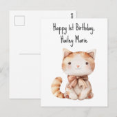 子どもの最初の誕生日ねこぬいぐるみ オーダーメイド ポストカード (正面/裏面)